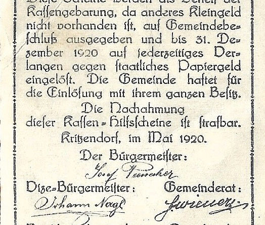 Notgeld Kritzendorf Rueckseite